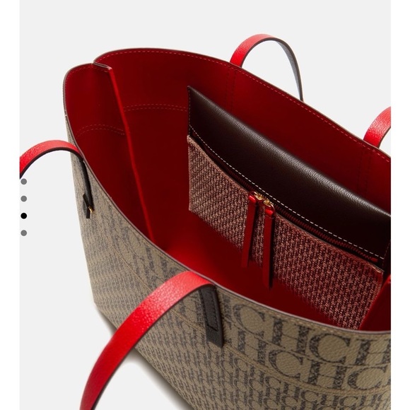 Carolina Herrera Beige and Red Logo Tote - Picture 2 of 7